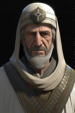 "Generate a realistic depiction of Abu Muslim al-Khorasani, the Islamic military leader from the 8th century, with accurate historical details in clothing and setting."