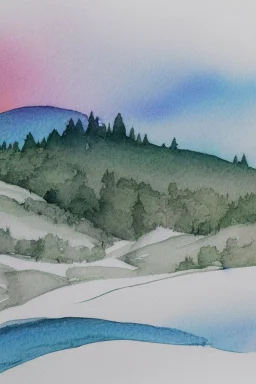 Rolling hills, lake, winter, snow, sunrise Modifiers: smooth intricate high definition beautiful lighting pencil sketch watercolor polished warm light watercolor and ink LNF