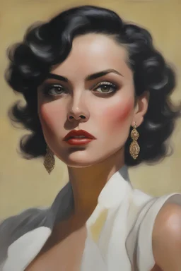 a closeup facial portrait of Dillion Harper going to prom as Dick Tracy - extreme action pose - oil painting by Gerald Brom