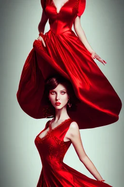 Adorable woman in red gown