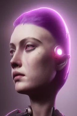 Futuristic cyborg girl portrait, face, dark lightning, purple glow