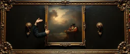 master oil painting by Rembrandt, a mirror that controls