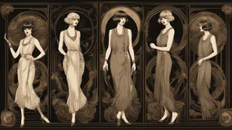 Full Body, Art Nouveau Woman With A Bob With A Fringe Hairstyle, 1920s flapper style Clothing, Steampunk, Black Background, photorealism