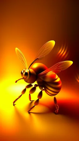 A bee in cartoon gold orange light yellow red abstract 3D wallpaper