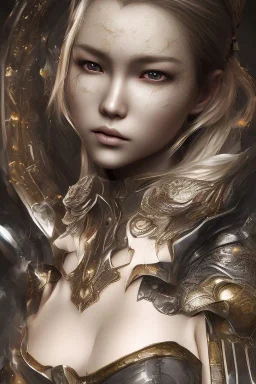 Perfect face hitomi tanaka, warrior clothes, highly detailed face, highly realistic, fog, fire, particles