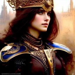 portrait beautifull face girl medieval metal armor balanciaga fashion clothe painting by gaston bussiere, greg rutkowski, yoji shinkawa, yoshitaka amano, tsutomu nihei, donato giancola, tim hildebrandt, oil on canvas, trending on artstation, featured on pixiv, cinematic composition, extreme detail