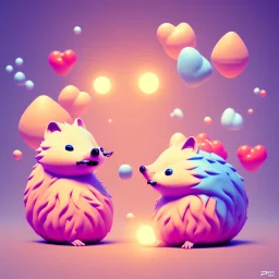 isometric clean art of two super cute baby kawaii style hedgehogs in love, soft lighting, soft pastel gradients, high definition, 3d icon clay render, blender 3d