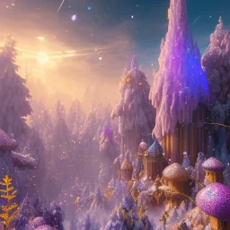 blue gold and violet landscape with multicolored crystals falling from the sky, full of details, smooth, bright sunshine，soft light atmosphere, light effect，vaporwave colorful, concept art, smooth, extremely sharp detail, finely tuned detail, ultra high definition, 8 k, unreal engine 5, ultra sharp focus