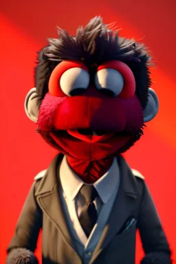 Waist up muppet Portrait, Nicolas maduro muppet doll, mustache, photo studio, red background, unreal engine 5, concept art, art station, ray tracing, lumen lighting, ultra detail, volumetric lighting, 3d.