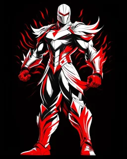 Dragman art illustration black background red and white color full body