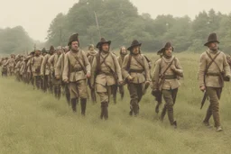 soldats de la nouvelle france marchant dans une prairie