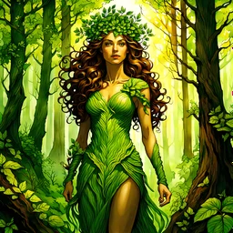 create an oil and watercolor full body portrait of a forest dryad enchantress fantasy art character, with highly detailed, sharply lined facial features, in the deep forest of Brokilon , finely inked, in rustic colors, 4k in the style of Maxfield Parrish