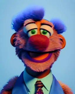 Waist up Portrait, joe Biden as muppet Sesame Street, Blue suit retro style, photo studio, unreal engine 5, concept art, art station, god lights, ray tracing, RTX, lumen lighting, ultra detail, volumetric lighting, 3d.