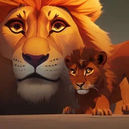 Mufasa y el cachorro de león Simba colores contrastantes obra de arte arte callejero impactante detallado hiperrealista 8k