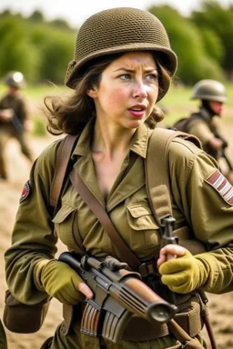 a beautiful American woman army fighting in war field