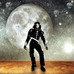 cyborg one man band, full moon background center large, steampunk style, horizontal image, 3d, hd