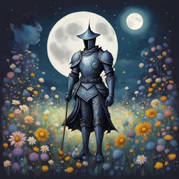 moonlight knight field of flowers in eclectic art style