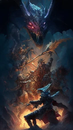 rpg cover with a group of adventurers fighting a dragon