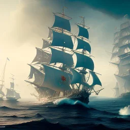 fullbody Drawing of 'The Galleon Ship',intricate detail,andrea bonelli,Kilian Eng,Ohrai,evan lee,Aleksandr Sidelnikov,three quarters frontal aerial view,toned colors,16k