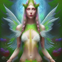 water color and spray painting fantasy art, portrait elven angel with green clothes standing in portal to wet forest world from desert world with camels,poetry book illustration