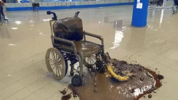 wheelchair covered in feces at airport