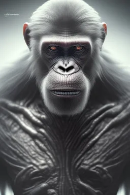 killer ape alien, full body, evil, 8k, with hairs, finely detailed, photo realistic, HR Giger style