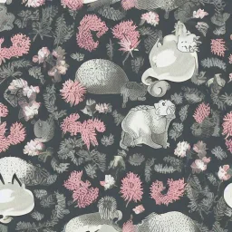 cream and grey color scheme with Flowers and Animals landscape by Dr seuss