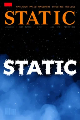 create a satirical STATIC magazine cover, text "STATIC" magazine title, cover is awash in a static haze, static