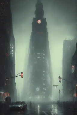 Gotham city, nostalgic, cold, dark blue, gloomy, heavy fog