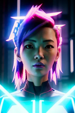 portrait, Asian cyborg woman, ghost in the shell style :: symmetry photography, cyberpunk, pink hair, makeup, long line eye, light iris, :: black samurai armor, japanese traditional pattern, wires and circuits, pink, white, black :: cinematic, Ultra realistic, dark scene, soft color, highly detailed, unreal engine 5, RTX, ultra detail, 3d, finely drawn, high definition.