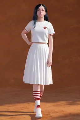 Billie Eilish, white stockings, skirt, t-shirt