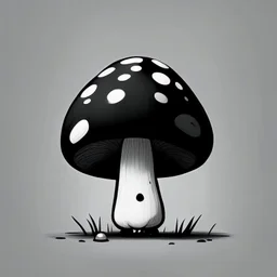 mushroom, black and white, cartoon, drawing, cute, creature, simple