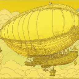 A light yellow sky with an airship designed in Chinese paper art painted by Paul Ranson