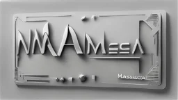 futuristic, realistic, techno, write masadecrea maya style on matte white metal plate