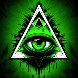 create a vector style illustration of a triangle with a mystical style eye with zombie green touches