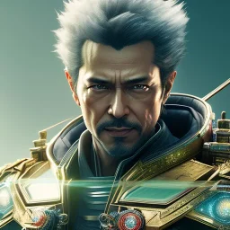 A portrait of a crystallized Robot samurai, ultra realistic, unreal engine, cinematic lighting, octane render, cosmic ambiance, masterpiece art by Yoji Shinkawa,