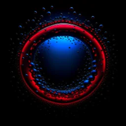 circle of waterdrops, dark romantic atmosphere, dark neon red and blue