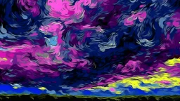 Magenta geometric storm clouds in the sky painted by Vincent van Gogh