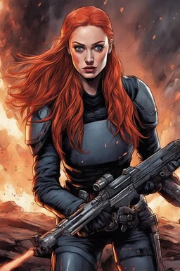 [Sophie Turner] Dizzy, Sophie groped for her blaster but it had skittered away. A rebel took aim at her helpless form. As his finger squeezed the trigger, Commander Rax appeared like a vengeful specter, tackling the enemy aside. The battle was engaged. Shaking off her daze, Sophie had to rearm fast or be left behind to face the rebels alone. Her first mission was falling to pieces. But she hadn't come this far to surrender - it was time to fight.