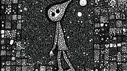 mosaic art style: The strange dreamwalker at night, dada, surreal,art brut, outsider art, monochrome, minimal