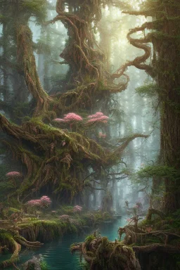 high-quality, fine-detail beautiful milf warrior, breath-taking forest with gnarled trees, flowers, clear reflective lake, tranquil, stunning, 8k resolution, intricate, digital art, detailed matte, volumetric lighting, George Grie, Anne Dittman, Anne Stokes, Lisa Parker, Selina French, Alphonse Mucha