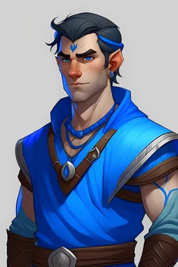 teen handsome half orc with blue clothing