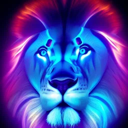 A beautiful portrait of a cyborg lion blue neon color scheme, high key lighting, volumetric light high details psychedelic background