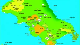 Map of a big island with lots of small and large locations