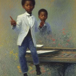 African American baby boy musician with black piano modern art by monet