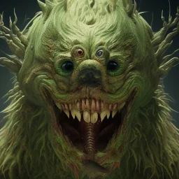 Dog, monster, green, horror, teeth, gore, blood, masterpiece, expert, 8K, hyperrealism, sharp focus, cinematic lighting