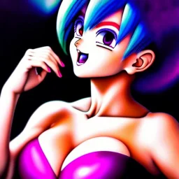 Ultra detailed fullbody Portrait in oil on canvas of beautiful bulma (Dragon Ball),extremely detailed digital painting, extremely detailed face,crystal clear Big eyes, mystical colors ,perfectly centered image, perfect composition, rim light, beautiful lighting,masterpiece,8k, stunning scene, raytracing, anatomically correct, in the style of Bryanzap and uncannyknack and Ohrai Noriyoshi and Simon Bisley and tomzj1