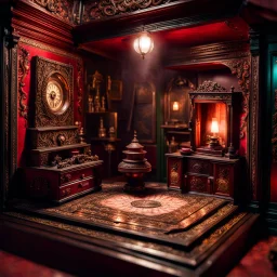 Diorama of old stuff in a room, sharp focus, 8k, 3d, very detailed, volumetric light, grim, fine art, very colorful, ornate, 35mm, F/2.8, insanely detailed and intricate, hypermaximalist, super detailed, decadent