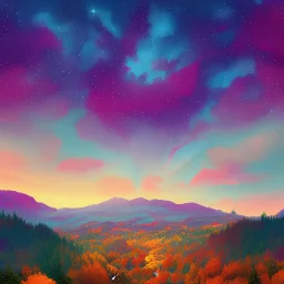  A beautiful colorful landscape with mountains, digital art, muted colors, watercolor style, autun landscape in rain , symmetry, painted, intricate, volumetric lighting, beautiful, rich deep colors masterpiece, sharp focus, ultra detailed, in the style of dan mumford and marc simonetti, astrophotography