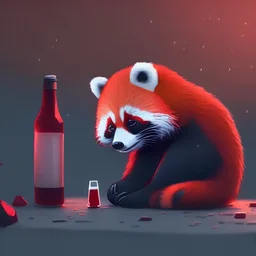 digital art minimal artistic zen sad red panda alcoholic unreal engine